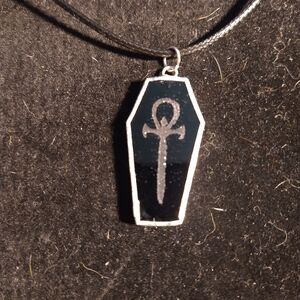 Black stained glass coffin ankh pendant